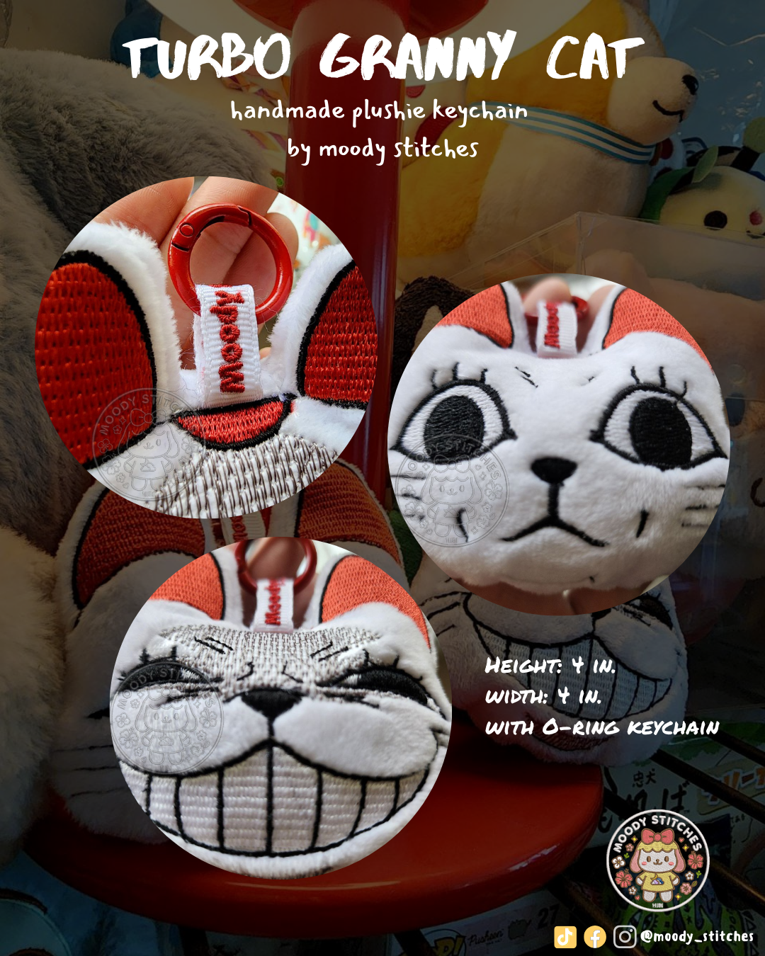 Granny Cat Plushie Keychain